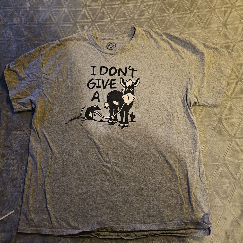 Mens Funny Humor Grey Graphic T Shirt Tee "I don't Give a" Donkey & Rat Sz XL